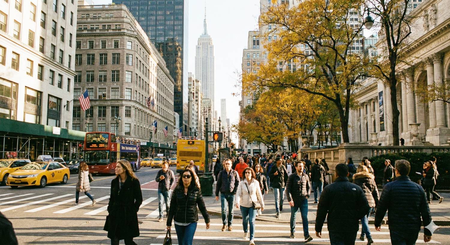 Pedestrians on busy NYC street