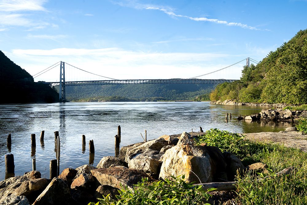 The Bear Mountain Bridge, a toll suspension bridge in New York spanning the Hudson River